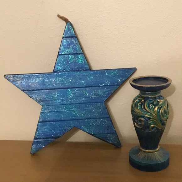 Other - Hand Painted Wooden Candle Holder and Star Decoration